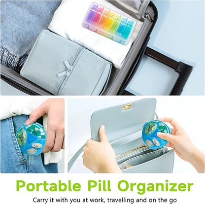 2 Pack Large Weekly Pill Organizer Medicine Container, Clear Round Daily Pill Organizer 7 Day 3 Times A Day with 21 Compartments, BPA Free Medication Storage to Hold Vitamin, Oils, Supplement