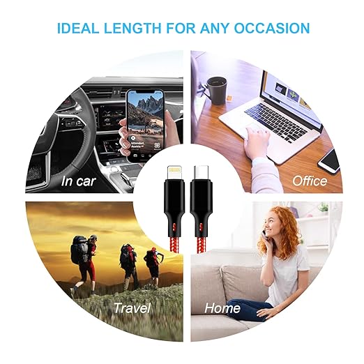 cugunu USB C to Lightning Cable 5 Pack 3/3/6/6/10FT iPhone Charger Apple MFi Certified Power Delivery Fast Charging Cord Compatible with iPhone 14/13/12/11/XS/XR/X/8 - Red