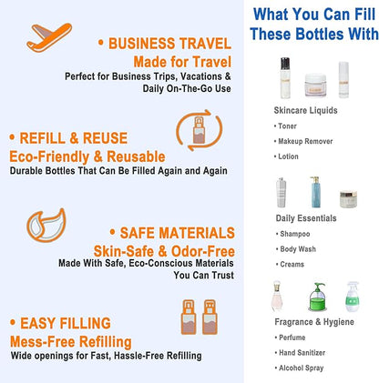 11 Pack Travel Airless Pump Bottle Set, Refillable Leakproof Toiletry Containers with Vacuum Bottles, Cream Jars, Funnel, Dropper, Label Stickers and Waterproof Zipper Bag, TSA Approved