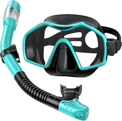 Snorkeling Gear for Adults,Dry-Top Snorkel Mask Set with Tempered Glass,Anti-Fog & Anti-Leak Panoramic Swim Mask,Adjustable Snorkel Kit with Carry Bag for Scuba Diving,Swimming,Travel