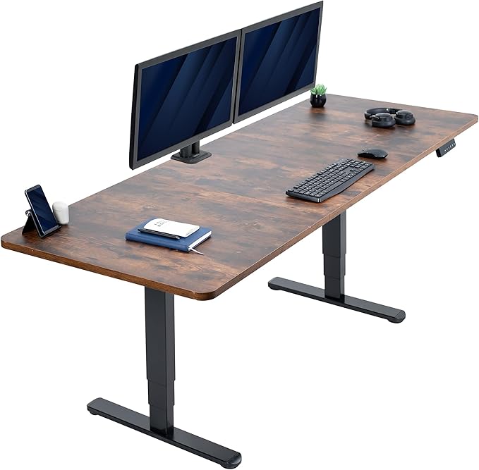 VIVO Electric 83 x 30 in Dual Motor Sit Stand Desk, Memory Height Adjustment, 2B Series, Rustic Vintage Brown Top Black Frame, DESK-KIT-2B8N