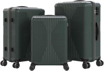 Karl home Luggage Sets 3 Piece, PP Hard Case Suitcase Set with Built-in Lock Spinner Wheels, Lightweight Durable Carry on Luggage for Business Travel - Dark Green (20"/24"/28")