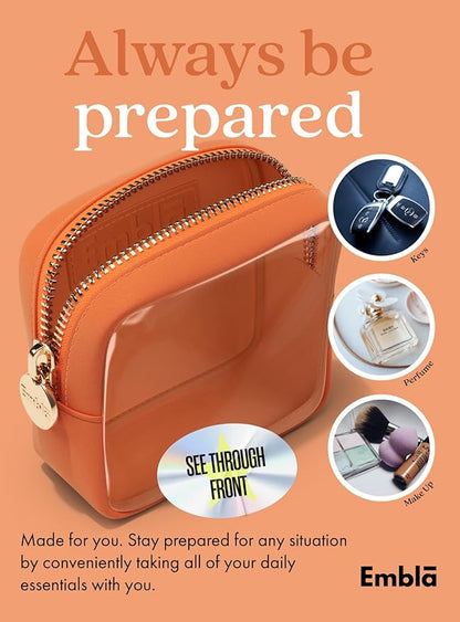 Embla London Makeup Bag Cosmetic Case, Clear Zipper Make Up Pouch and Toiletry Travel Tote, Cute Skincare Pouches for Women Girls, Preppy Purse Cosmetic Organizer, Mini Makeup Bags, Peach