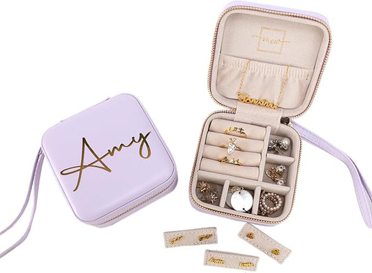 Angelina's Palace Personalized Jewelry Case with Name Engraved,Custom Leather Travel Jewelry Organizer Box for Rings,Earrings,Necklaces,Birthday Bridesmaid Gift For Women