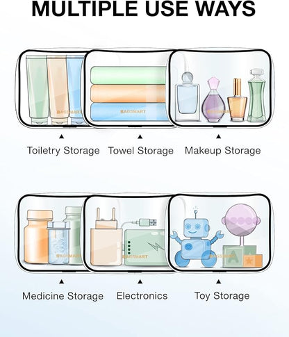 BAGSMART Clear Toiletry Bag, 2 Pack TSA Approved Travel Toiletry Bag Carry on Travel Accessories Bag Airport Airline Quart Size Bags Water Repellent Makeup Cosmetic Bag for Women (Black-2pcs)