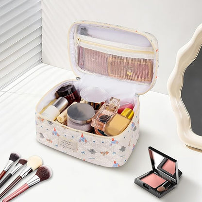 Large Makeup Bag, Cute Cosmetic Bag for Women Girls, Floral Coquette Aesthetic Toiletry Bag, Travel Make Up Organizer Bag (Small Elephant)
