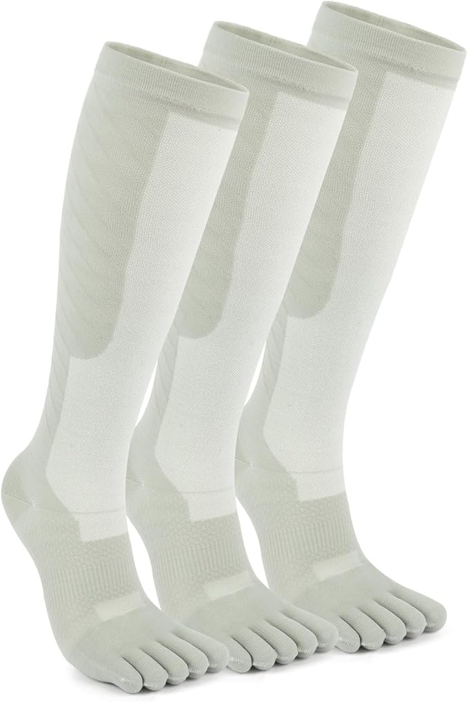 Compression Toe Socks for Men and Women 15-20mmHg, 3 Pairs, Knee High Five Finger Stockings