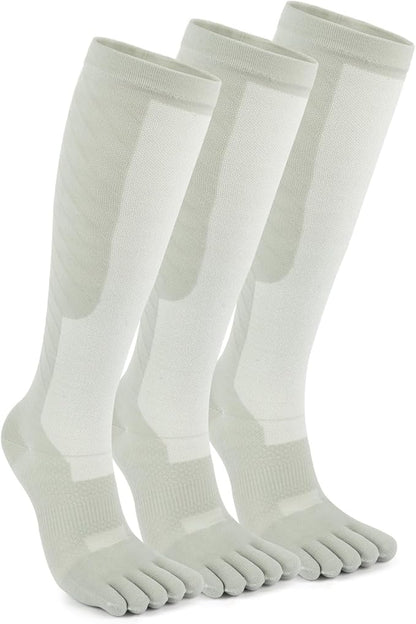 Compression Toe Socks for Men and Women 15-20mmHg, 3 Pairs, Knee High Five Finger Stockings