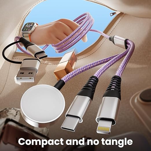 Christmas Gifts, Travel Charger for iPhone 17 and Apple Watch for Multiple Devices, Charging and Data Sync, 3 in 2 USB A/USB C Multi Charger with 3 Ports Compatible for Apple Watch/iPhone 17-6, 5 FT