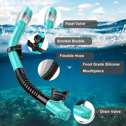 Snorkeling Gear for Adults,Dry-Top Snorkel Mask Set with Tempered Glass,Anti-Fog & Anti-Leak Panoramic Swim Mask,Adjustable Snorkel Kit with Carry Bag for Scuba Diving,Swimming,Travel
