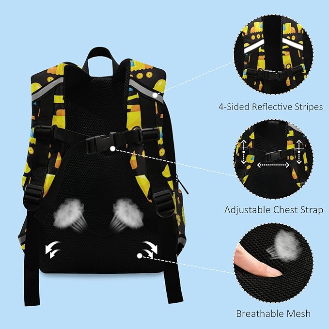 Construction Trucks Kid's Toddler Backpack for Boys Girls Preschool Nursery with Safety Leash (01144)