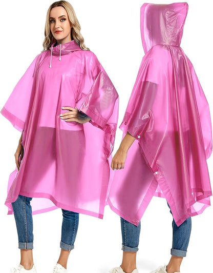 2 Pack Rain Ponchos for Adults Reusable - Raincoats Survival Emergency Heavy Duty Rain Coat with Drawstring Hood
