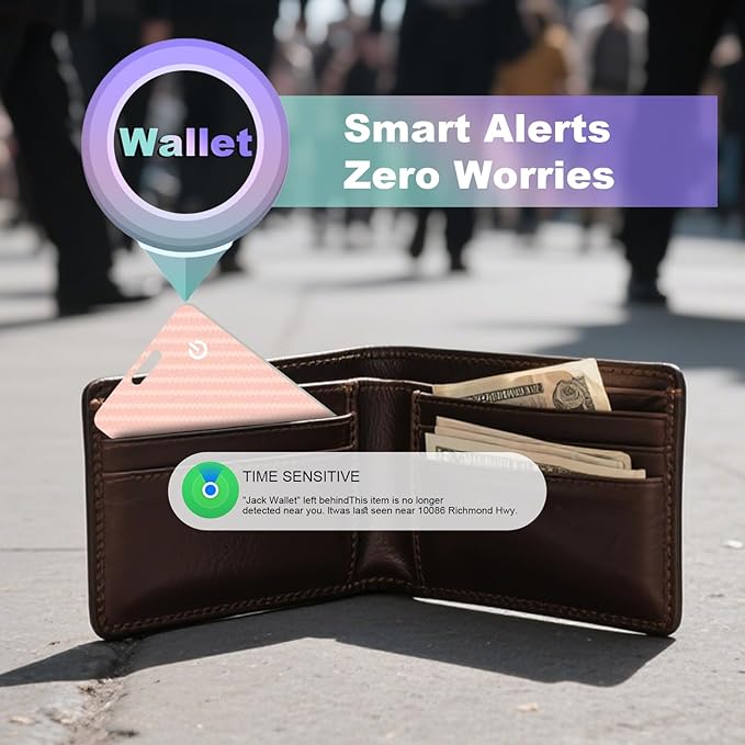 Wallet Tracker Card, Slim Rechargeable Bluetooth Item Locator, Smart Finder Compatible with Apple Find My for Wallet, Luggage, Passport, IP68 Waterproof (iOS Only) (Carbon Fiber Pink)