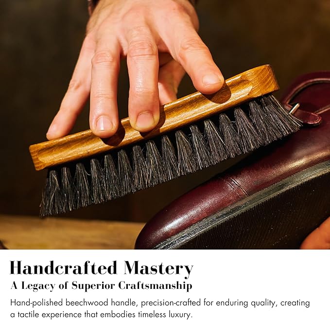 Stone and Clark Luxury Horsehair Shoe Polish Brush – Handcrafted Beechwood Shoe Brush for Shine and Buffing – Premium Shoe Shine Brush with Soft Horsehair Bristles (Brown)