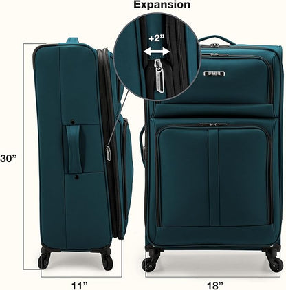 U.S. Traveler Anzio Softside Sturdy Ballistic Nylon Expandable Travel Suitcase Luggage with 4 Spinner Wheels, Teal, Checked-Large 30-Inch