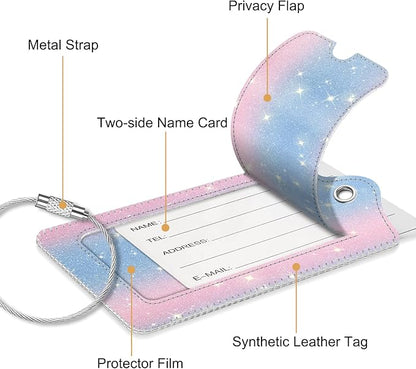 Fintie Luggage Tags, Privacy Cover ID Label with Stainless Steel Loop and Address Card for Travel Bag Suitcase - Pink/Blue (2 Piece)