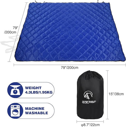 REDCAMP Large Outdoor Camping Blanket with Sherpa Lining, Waterproof and Windproof Cold Weather Blanket for Camping Stadium, Machine Washable 79"x 79" Blue