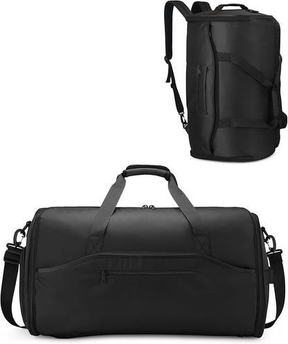 NPBAG Convertible Garment Duffle Bags for Travel - Carry on Garment Bag, Suit Bag for Men & Women, 3 in 1 Foldable Travel Duffle Backpack with Shoulder Strap (Black)