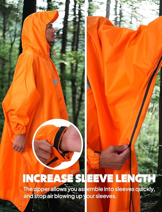 ANYOO Hooded Rain Poncho for Adults Waterproof Lightweight Rain Coat for Men Women Reusable Rain Jacket for Emergency Outdoor