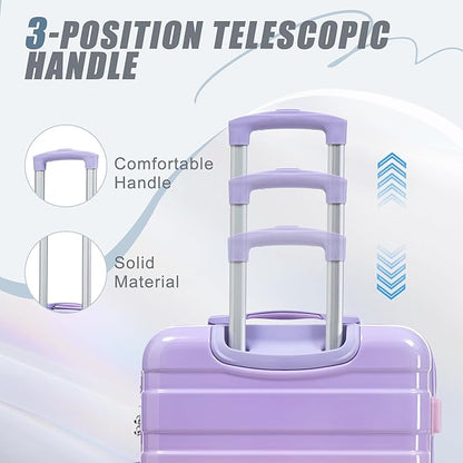 Campfun 3 Piece Luggage Sets, PC Gradient Color Suitcase Set with Double Spinner Wheels, Durable Carry On Luggage with Combination Lock, 20/24/28 inch, Purple+Pink