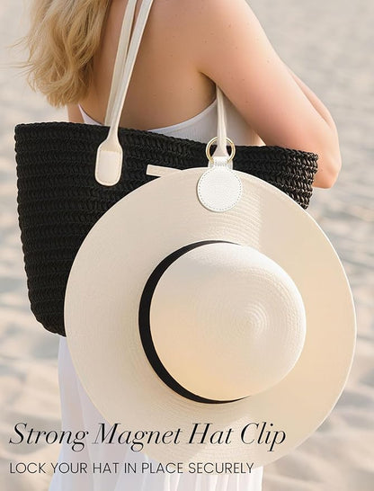 Niveaya Magnetic Hat Clip for Travel on Bag - Magnet Storage Hook, Vacation Traveling Essentials Accessory White