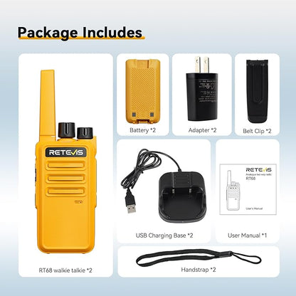 Retevis RT68 Walkie Talkies for Adults, Portable FRS Two Way Radios Rechargeable, Durable 2 Way Radios Long Range, VOX Hands Free, USB Charging Base for Camping, Climbing and Road Trips (2 Pack)