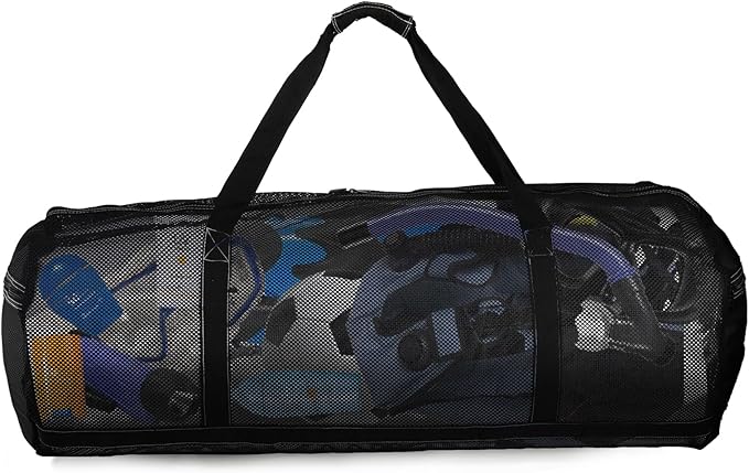 Peohud Mesh Dive Bag, Extra Large Scuba Gear Bag, Foldable Mesh Duffle Beach Tote Bag with Zipper and Pockets for Snorkeling, Spearfishing, Freediving, Swimming, Travel, Gym, Sports
