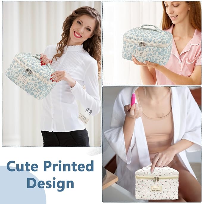 Large Makeup Bag, Cute Cosmetic Bag for Women Girls, Floral Coquette Aesthetic Toiletry Bag, Travel Make Up Organizer Bag (BDLH)