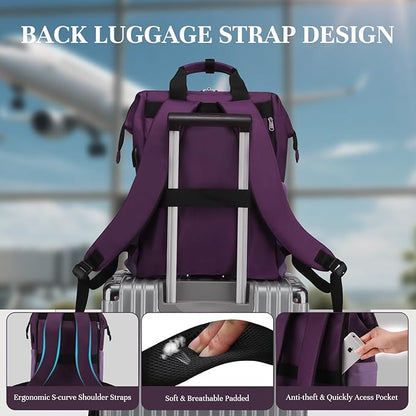 Timeet Laptop Backpack for Women Men, 15.6 Inch Travel Backpack with USB Charging Port, Water Resistant & Anti-theft for Work College Business, Multifunctional Carry on Backpack, Dark Purple