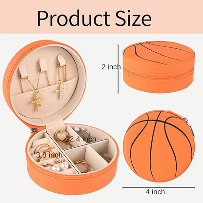 12 Packs Basketball Mini Travel Jewelry Case Round Basketball Stuff Small Portable PU Leather Jewelry Box Organizer Storage Case for Sports Team Club Lovers Birthday Goodie Favors Gifts