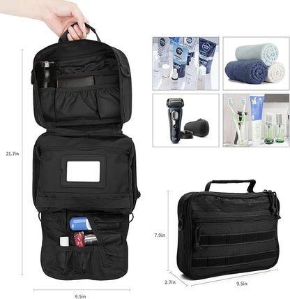 Tactical Toiletry Bag for Men Women, Travel Hanging Toiletry Bags, Toiletries Organizer Dopp Kit, Travel Cosmetic Bag,Shaving Hygiene Bag, Bathroom Essentials Men's Toiletry Bag for Camping - Black