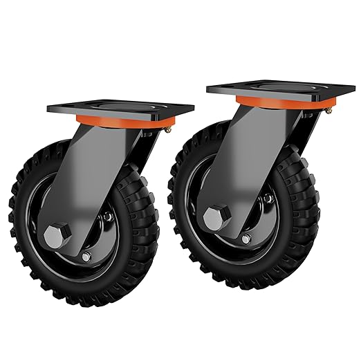 6 Inch Caster Wheels Set of 2 (2 Swivel), 660lb Total Capacity, Heavy Duty Plate Casters with Solid Rubber Knobby Tread for Workbench, Cart, Dolly, Trolley, Wagon, and Outdoor Use