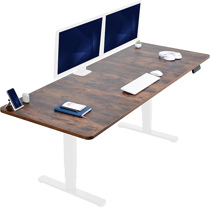 VIVO Electric 83 x 30 in Dual Motor Sit Stand Desk, Memory Height Adjustment, 2B Series, Rustic Vintage Brown Top White Frame, DESK-KIT-2W8N