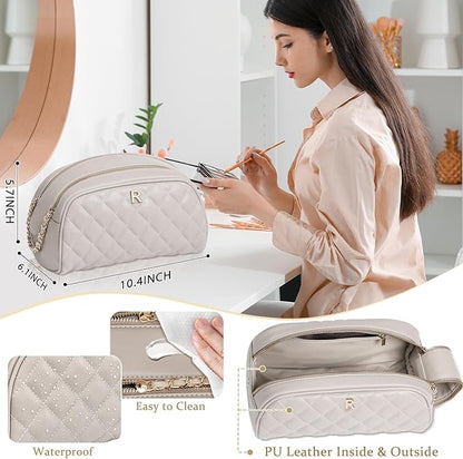 COSHAYSOO Personalized Birthday Appreciation Thank You Gifts for Women Best Friend Mom Adult Sister Teacher Nurse Employee Female Coworker, Initial Make Up Bag Leather Cosmetic Bags Taupe Letterr R
