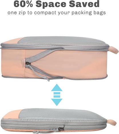 Hynes Eagle 6 Set/ 4 Set/ 2 Set Compression Packing Cubes Travel Essentials Lightweight Nylon Luggage Suitcase Organizer Bag Light Pink 6PCS