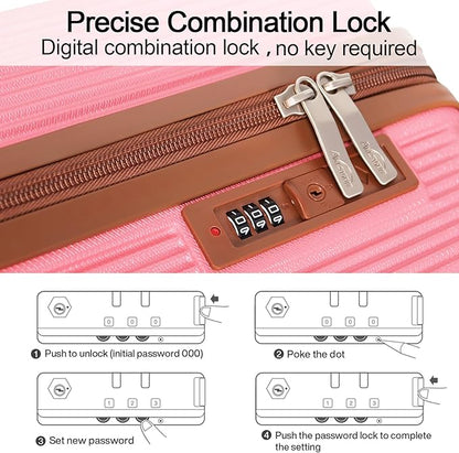 Luggage Sets 3 Piece (20/24/28 inch)-Carry On Suitcase-Suitcase With Wheels-PC+ABS - Hardside Spinner Travel Luggage, Black, 3 Pcs Set, Hardside Luggage Sets With Spinner Wheels (Pink)