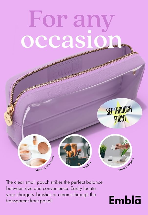 Embla London Makeup Bag Cosmetic Case, Clear Zipper Make Up Pouch and Toiletry Travel Tote, Cute Skincare Pouches for Women Girls, Preppy Purse Cosmetic Organizer, Small Makeup Bags, Grape