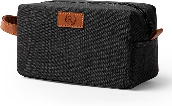 Janhavi Waterproof Travel size Toiletries Bag,Customized Gifts for Men,Makeup Organizer Foldie Bag,Mens Toiletry Bag, Engraved Initials & Wheat Ear,Travel Essentials Men(Dark Grey R)