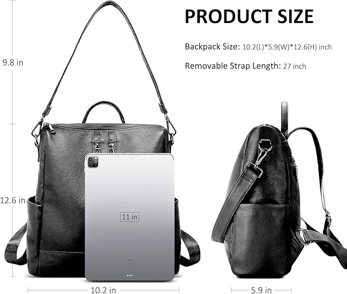 Genuine Leather Backpack Purse for Women: Fashion Ladies Convertible Backpack Designer Shoulder Handbag for Travel