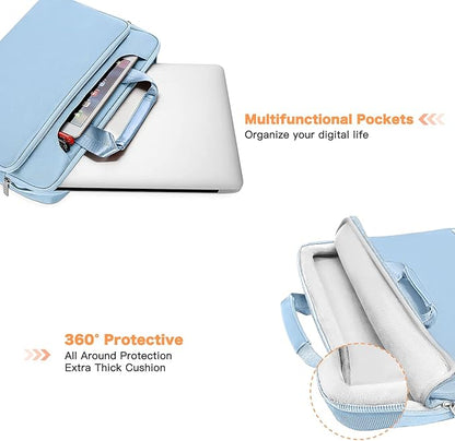 MOSISO 360 Protective Laptop Shoulder Bag Compatible with MacBook Air/Pro, 13-13.3 inch Notebook, Compatible with MacBook Pro 14 inch M5 M4 M3 M2 M1,Matching Color Sleeve with Belt, Airy Blue