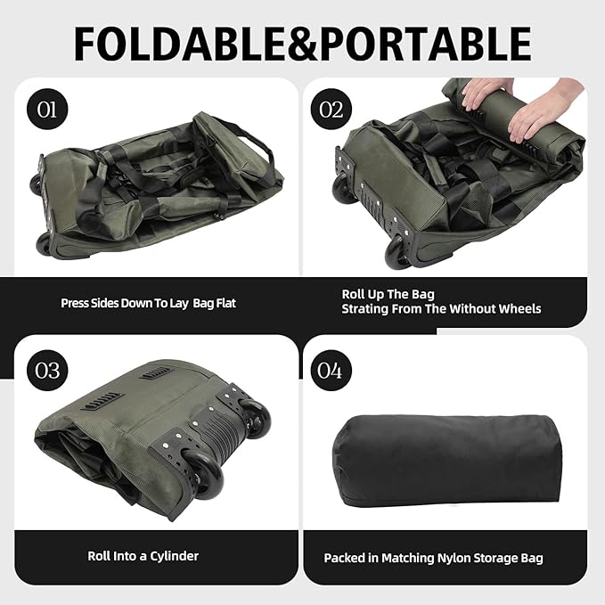 80L Rolling Duffle Bag with Wheels - Heavy-Duty 33.5" Foldable Duffel, Water-Resistant Wheeled Luggage with Shoulder Straps for Camping, Gym, Airplane(Green)
