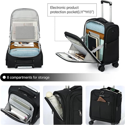 Hanke Underseat Carry On Luggage with Wheels, Lightweight Small Suitcase Airline Approved 16 Inch Softside Personal Item Travel Bag for Women Men, Compact Under Seat Luggage with Spinner Wheels,Black