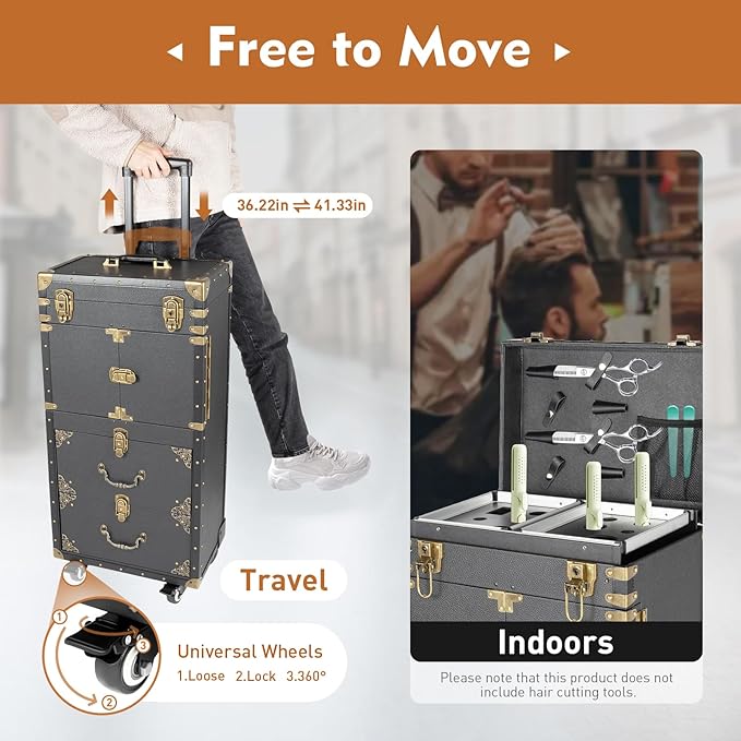 Beauty Luggage Rolling Lockable Makeup Train Case Stylist Cosmetic Luggage Travel Organizer with Hair Dryer Holder & Compartment