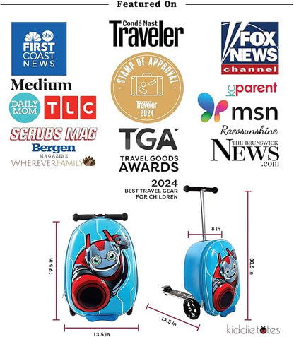 KIDDIETOTES Hardshell Kids Suitcase Scooter - Airline Approved Suitcase with Scooter - Foldable with LED Light-Up Wheels