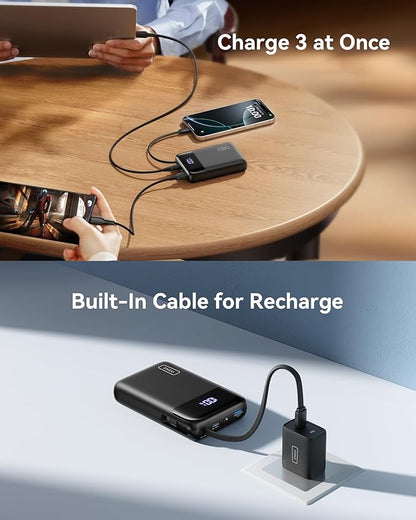 INIU Portable Charger, Small 20000mAh Power Bank with Build in USB-C Cable, 45W Fast Charging Mini Battery Pack, Flight Travel Essentials Phone Charger for College Student Traveler Boys Girls, White