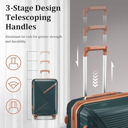4-Piece Expandable Hardshell Luggage Set with TSA Lock (14/20/24/28) - Lightweight PP Suitcases, 360° Silent Spinner Wheels and Durable 100LB Handle for Air Travel (D# Army Green)