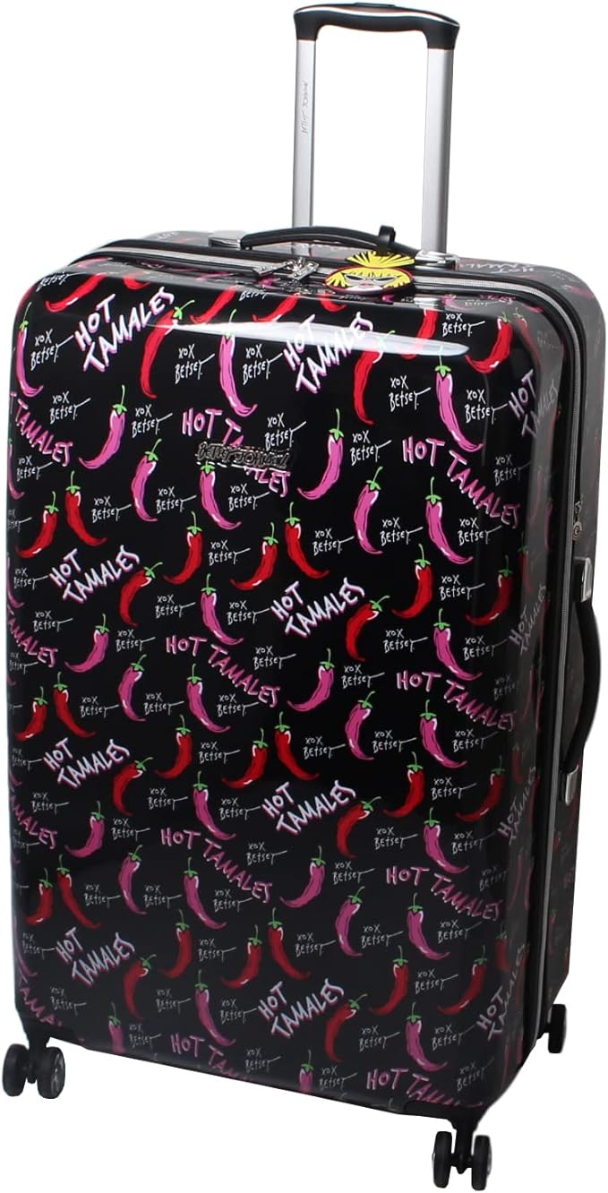 Betsey Johnson 30 Inch Checked Luggage Collection - Expandable Scratch Resistant (ABS + PC) Hardside Suitcase - Designer Lightweight Bag with 8-Rolling Spinner Wheels