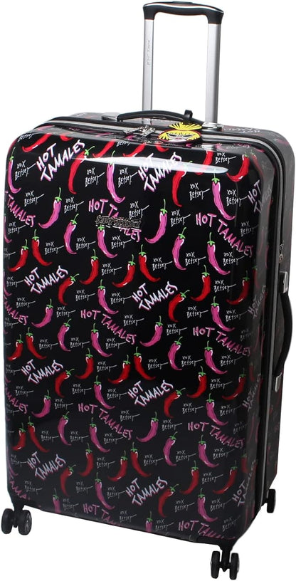 Betsey Johnson 30 Inch Checked Luggage Collection - Expandable Scratch Resistant (ABS + PC) Hardside Suitcase - Designer Lightweight Bag with 8-Rolling Spinner Wheels