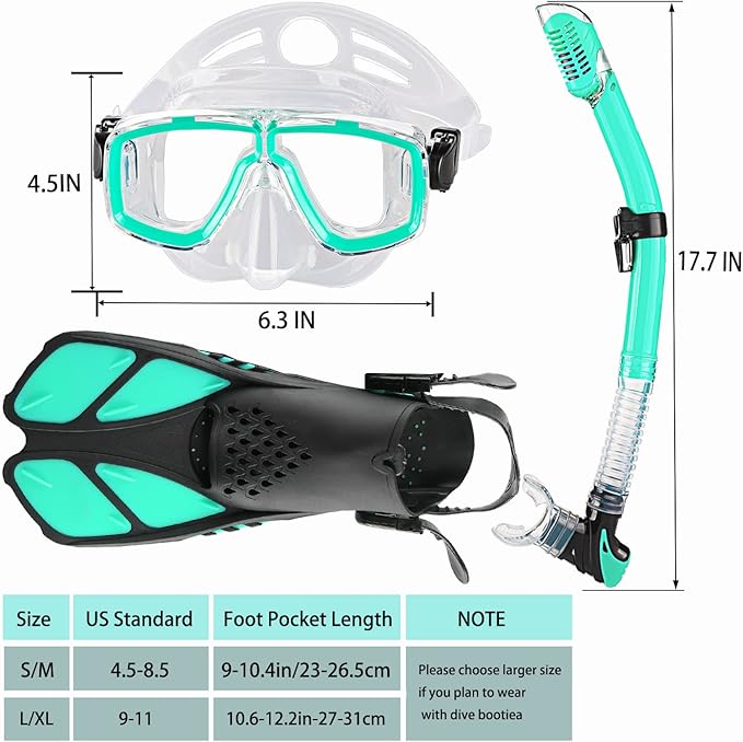 Snorkeling Gear for Adults with Fins Scuba Diving Gear Adult Professional Travel Snorkel Sets with Flippers,Anti-Fog Anti-Leak Diving Mask