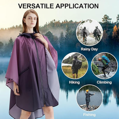 Rain Poncho Jacket Coat Hooded Zipper Style for Women/Men/Adult with Pocket
